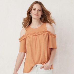 Lauren Conrad Ruffle Cold Shoulder Orange Top
